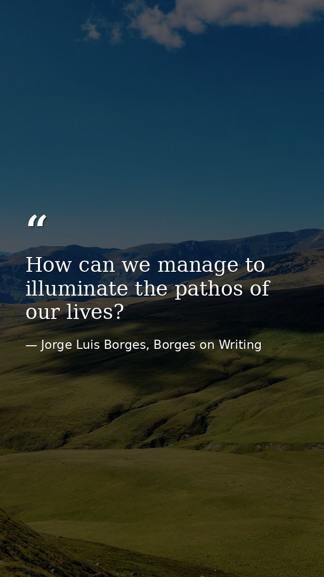 How can we manage to illuminate the pathos of our lives? — Jorge Luis Borges, Borges on Writing