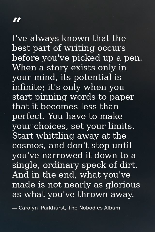 I've always known that the best part of writing occurs before you've picked up a pen. When a story exists only in your m — Carolyn  Parkhurst, The Nobodies Album