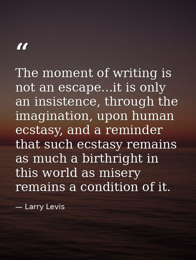 The moment of writing is not an escape...it is only an insistence, through the imagination, upon human ecstasy, and a re — Larry Levis