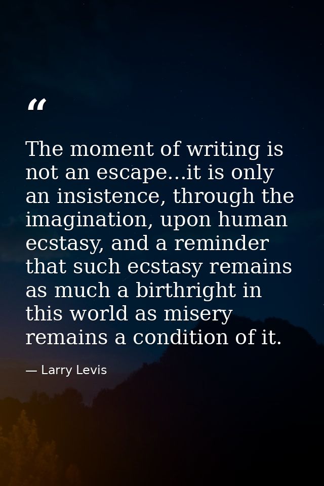 The moment of writing is not an escape...it is only an insistence, through the imagination, upon human ecstasy, and a re — Larry Levis