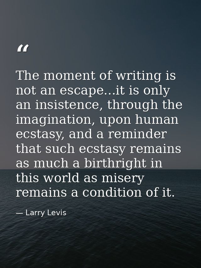 The moment of writing is not an escape...it is only an insistence, through the imagination, upon human ecstasy, and a re — Larry Levis