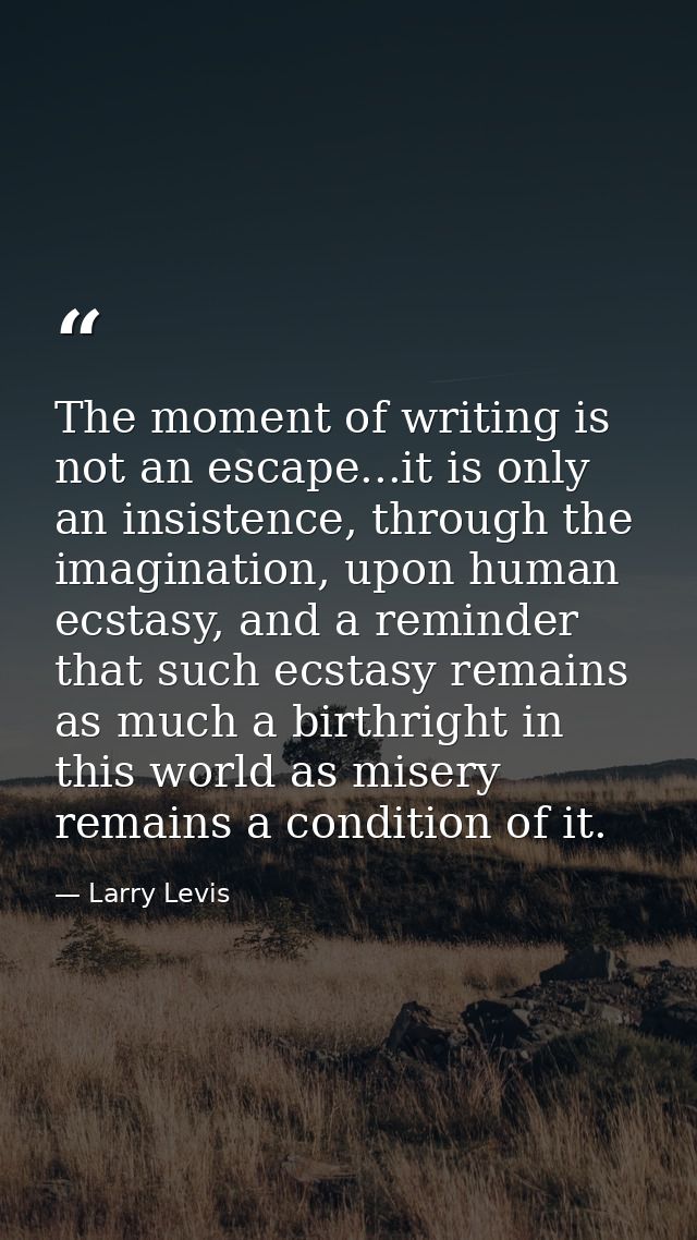 The moment of writing is not an escape...it is only an insistence, through the imagination, upon human ecstasy, and a re — Larry Levis