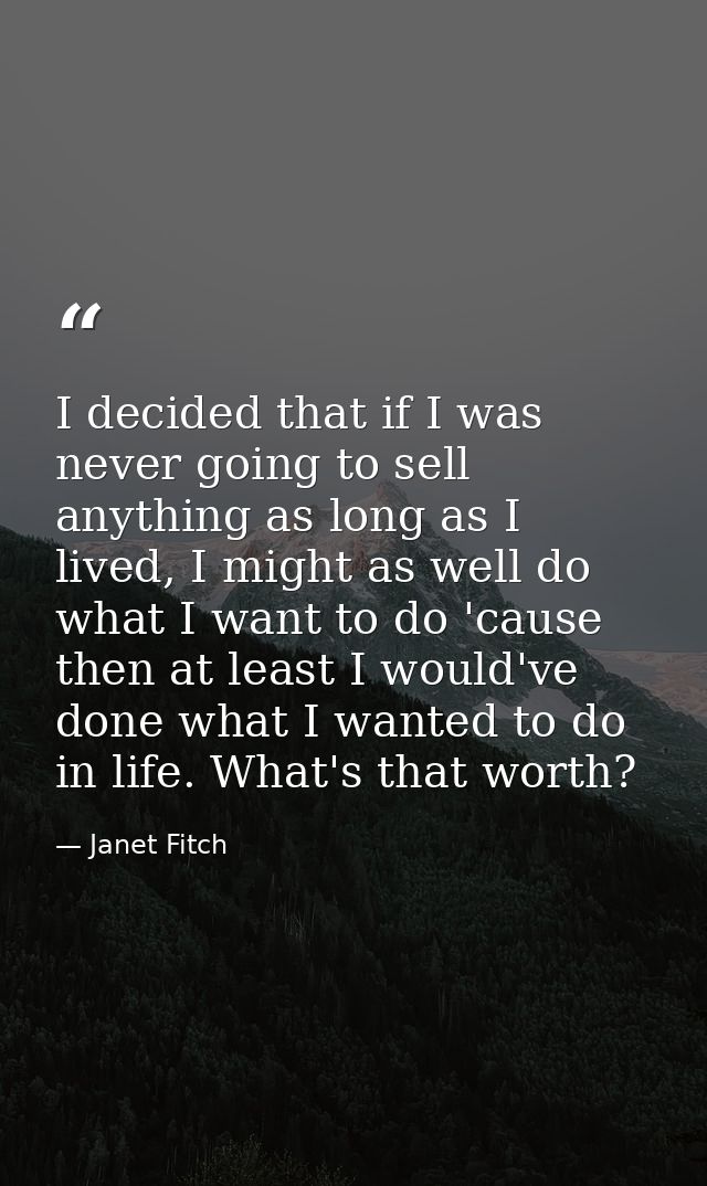 I decided that if I was never going to sell anything as long as I lived, I might as well do what I want to do 'cause the — Janet Fitch