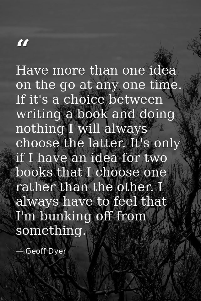 Have more than one idea on the go at any one time. If it's a choice between writing a book and doing nothing I will alwa — Geoff Dyer