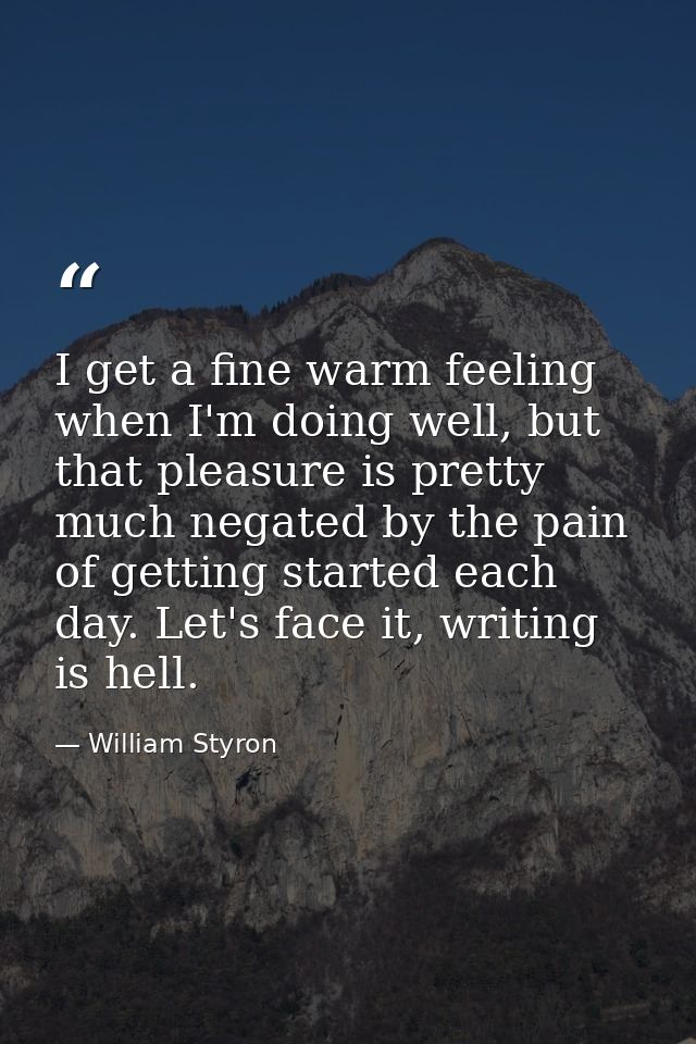I get a fine warm feeling when I'm doing well, but that pleasure is pretty much negated by the pain of getting started e — William Styron