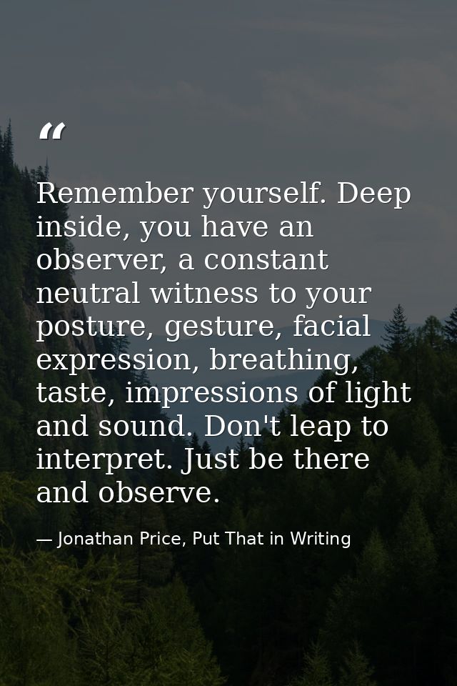 Remember yourself. Deep inside, you have an observer, a constant neutral witness to your posture, gesture, facial expres — Jonathan Price, Put That in Writing