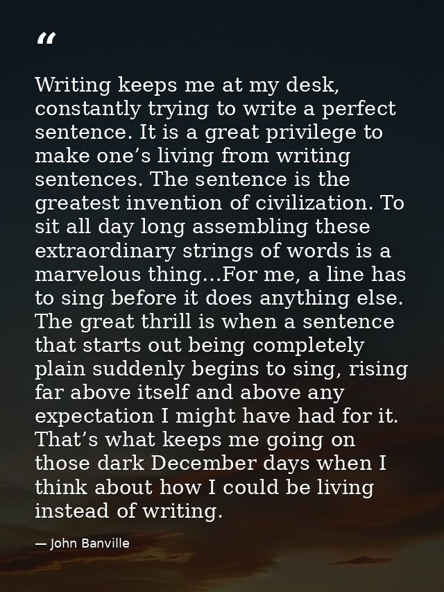 Writing keeps me at my desk, constantly trying to write a perfect sentence. It is a great privilege to make one’s living — John Banville