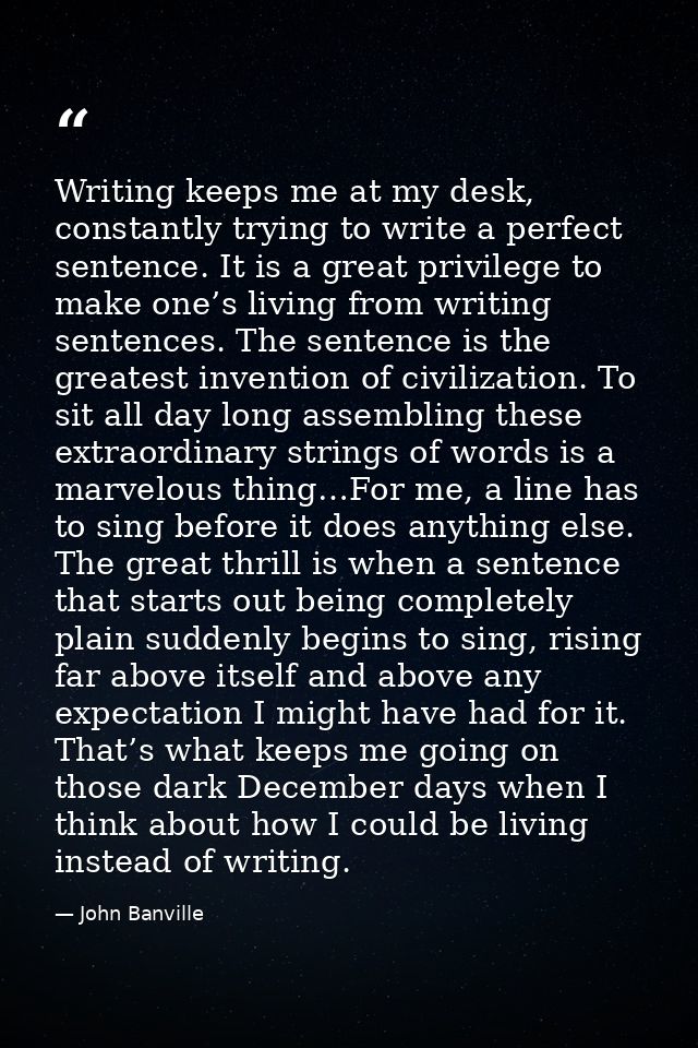 Writing keeps me at my desk, constantly trying to write a perfect sentence. It is a great privilege to make one’s living — John Banville