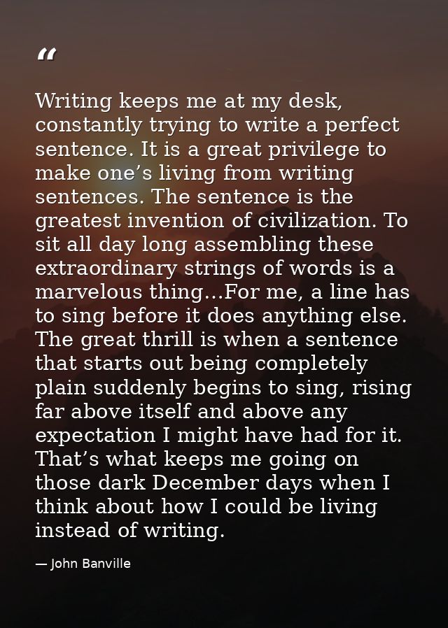 Writing keeps me at my desk, constantly trying to write a perfect sentence. It is a great privilege to make one’s living — John Banville