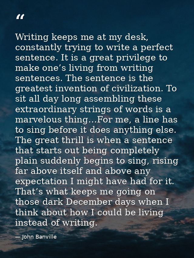 Writing keeps me at my desk, constantly trying to write a perfect sentence. It is a great privilege to make one’s living — John Banville