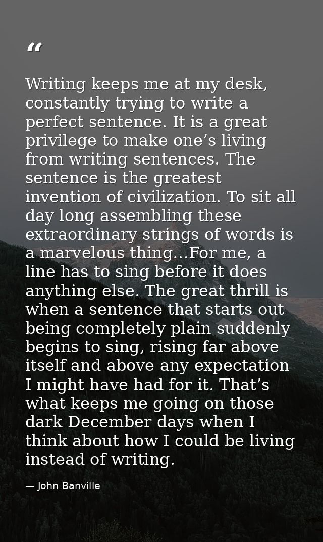 Writing keeps me at my desk, constantly trying to write a perfect sentence. It is a great privilege to make one’s living — John Banville