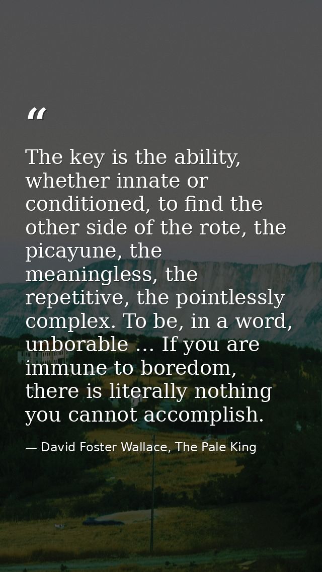 The key is the ability, whether innate or conditioned, to find the other side of the rote, the picayune, the meaningless — David Foster Wallace, The Pale King