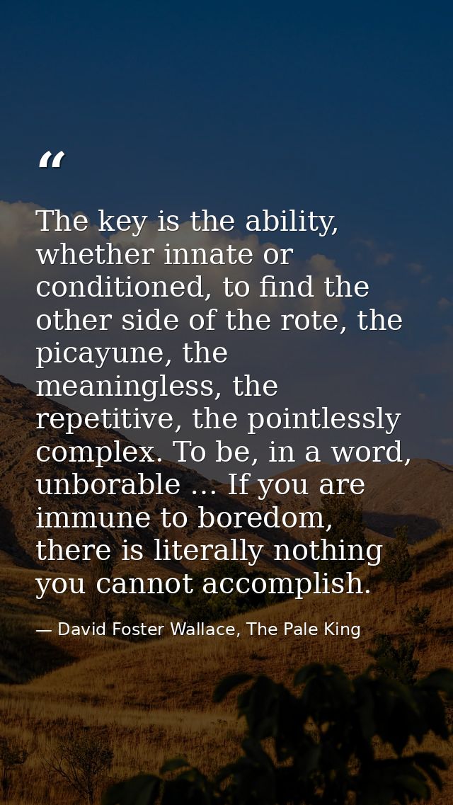 The key is the ability, whether innate or conditioned, to find the other side of the rote, the picayune, the meaningless — David Foster Wallace, The Pale King