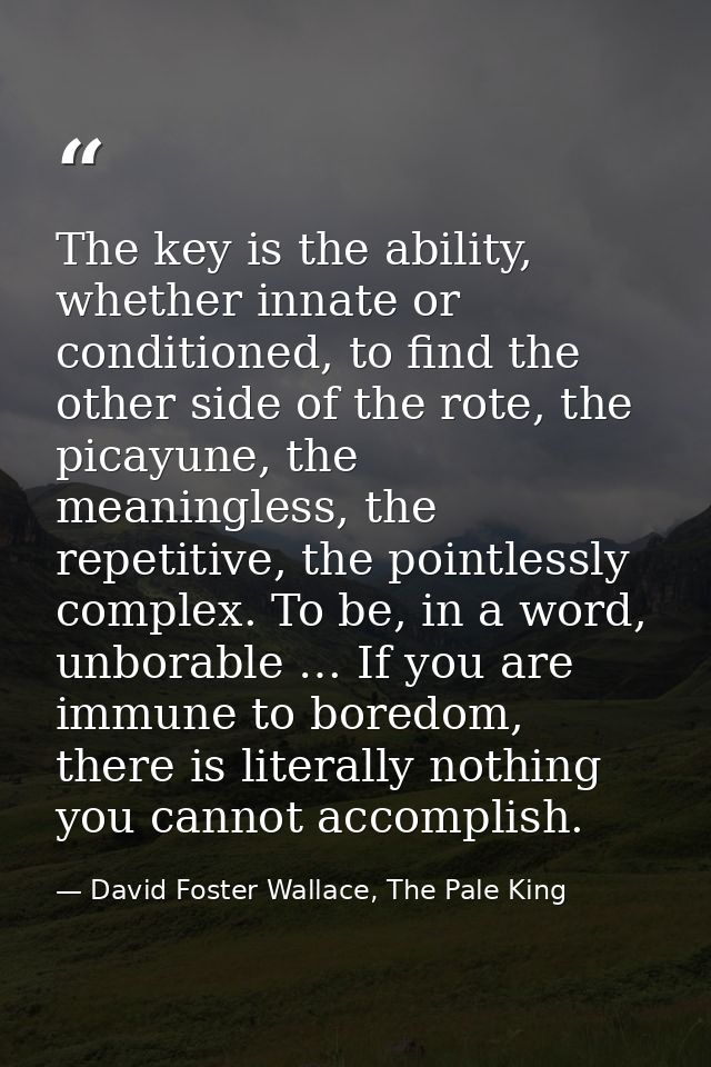 The key is the ability, whether innate or conditioned, to find the other side of the rote, the picayune, the meaningless — David Foster Wallace, The Pale King