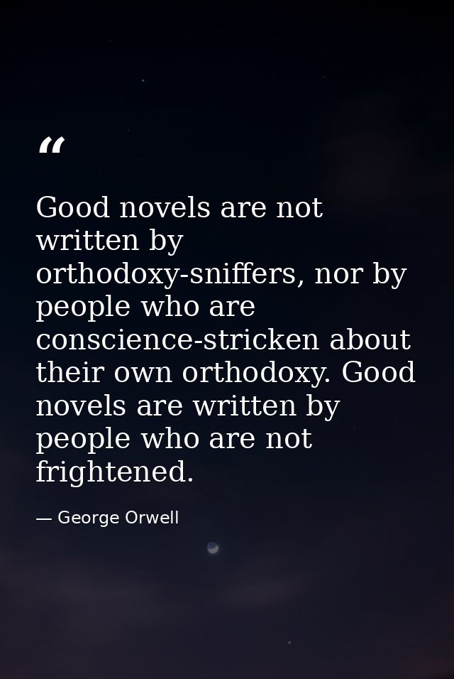 Good novels are not written by orthodoxy-sniffers, nor by people who are conscience-stricken about their own orthodoxy.  — George Orwell