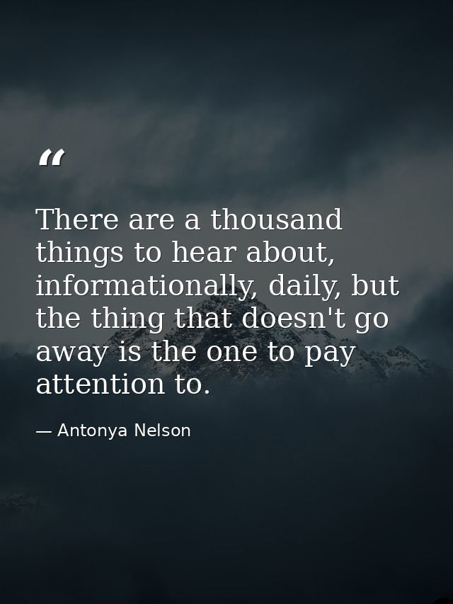 There are a thousand things to hear about, informationally, daily, but the thing that doesn't go away is the one to pay  — Antonya Nelson