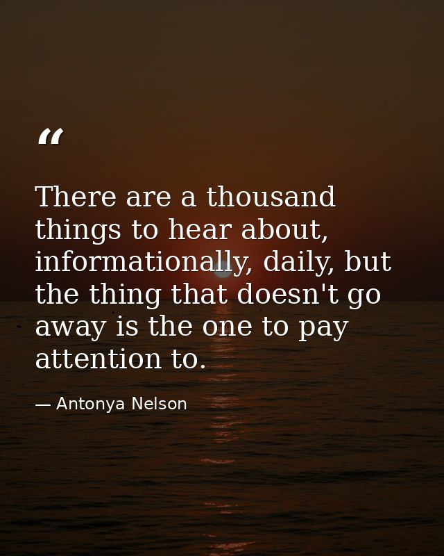 There are a thousand things to hear about, informationally, daily, but the thing that doesn't go away is the one to pay  — Antonya Nelson