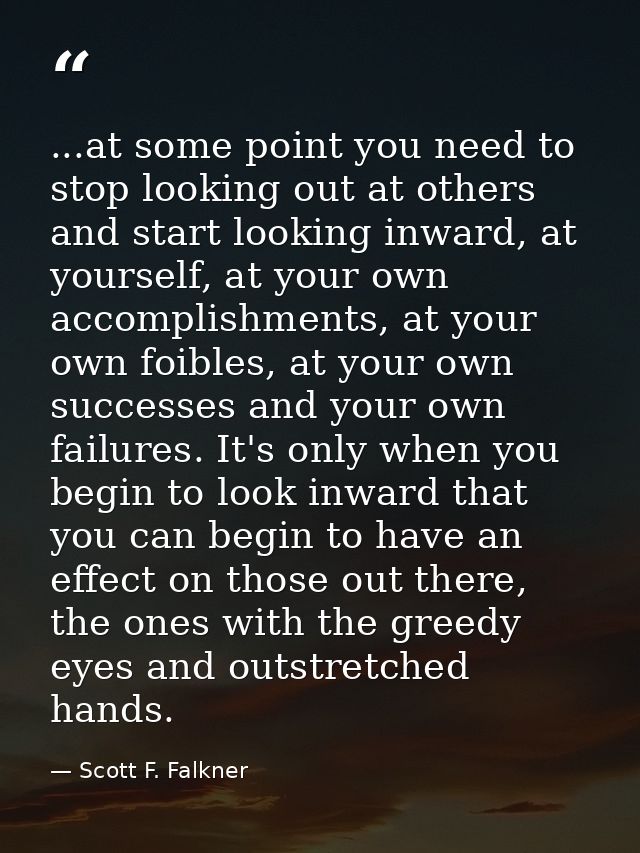 ...at some point you need to stop looking out at others and start looking inward, at yourself, at your own accomplishmen — Scott F. Falkner