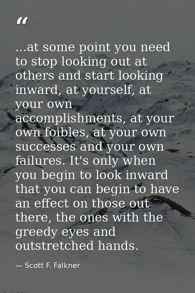 ...at some point you need to stop looking out at others and start looking inward, at yourself, at your own accomplishmen — Scott F. Falkner