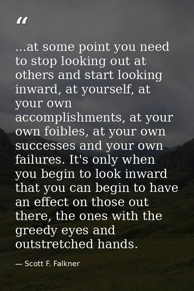 ...at some point you need to stop looking out at others and start looking inward, at yourself, at your own accomplishmen — Scott F. Falkner