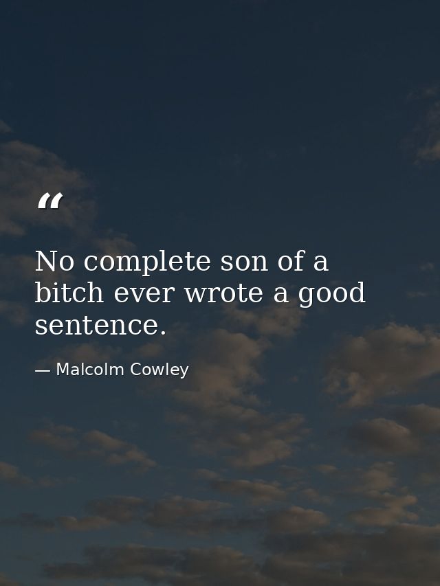 No complete son of a bitch ever wrote a good sentence. — Malcolm Cowley
