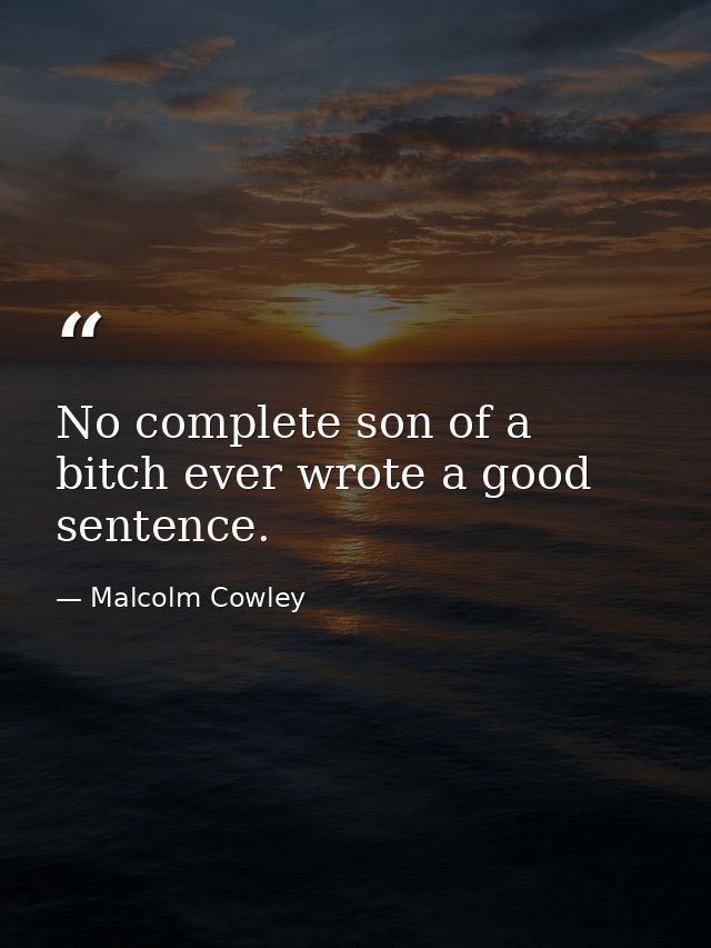 No complete son of a bitch ever wrote a good sentence. — Malcolm Cowley