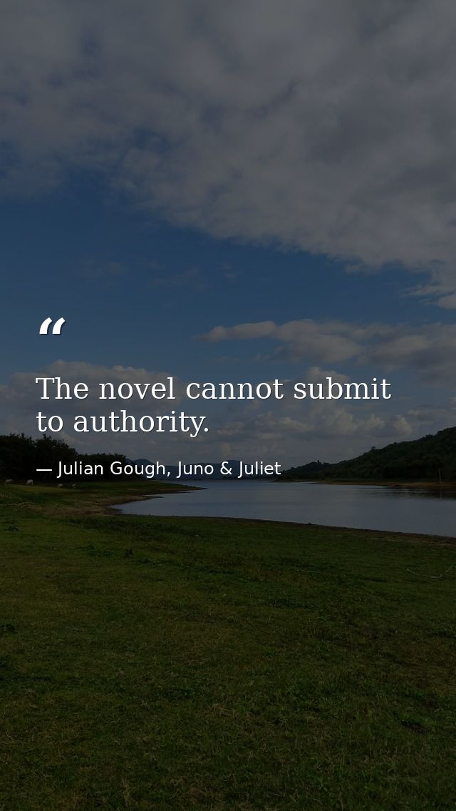 The novel cannot submit to authority. — Julian Gough, Juno & Juliet