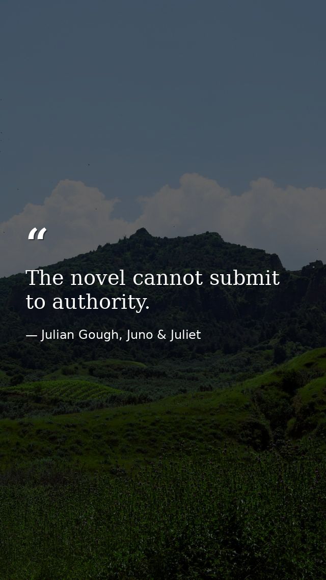 The novel cannot submit to authority. — Julian Gough, Juno & Juliet
