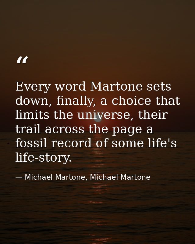Every word Martone sets down, finally, a choice that limits the universe, their trail across the page a fossil record of — Michael Martone, Michael Martone