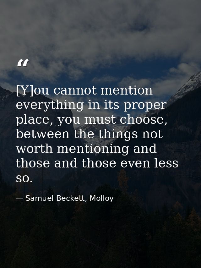 [Y]ou cannot mention everything in its proper place, you must choose, between the things not worth mentioning and those  — Samuel Beckett, Molloy