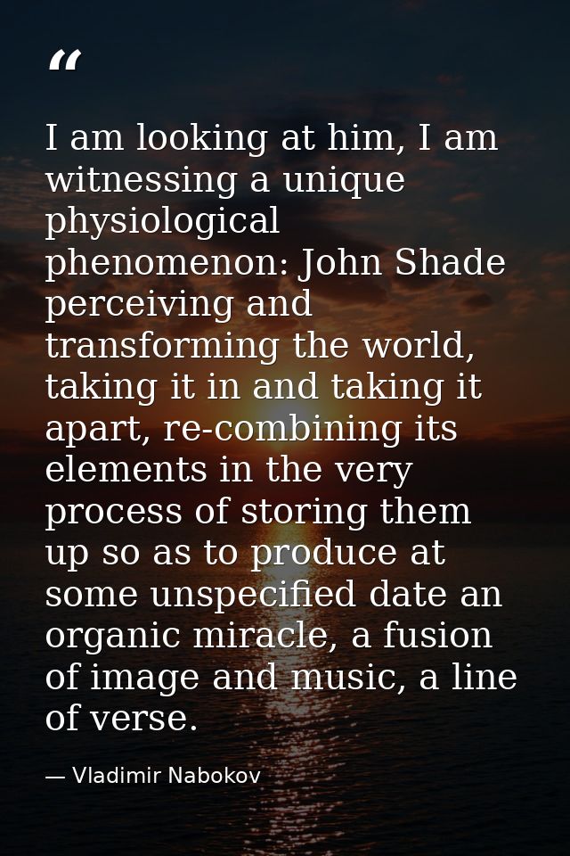 I am looking at him, I am witnessing a unique physiological phenomenon: John Shade perceiving and transforming the world — Vladimir Nabokov