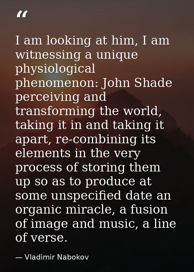 I am looking at him, I am witnessing a unique physiological phenomenon: John Shade perceiving and transforming the world — Vladimir Nabokov