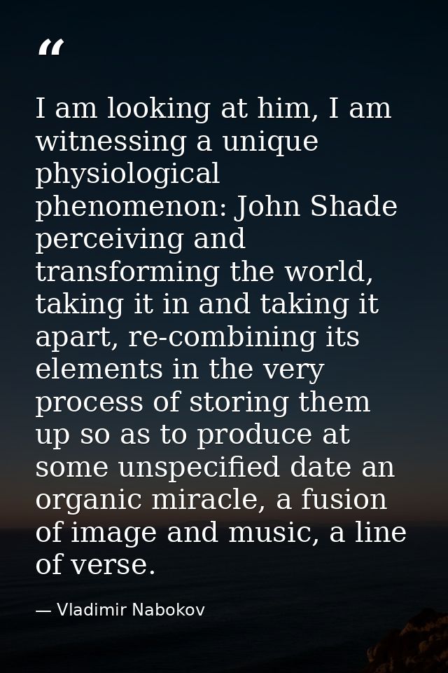 I am looking at him, I am witnessing a unique physiological phenomenon: John Shade perceiving and transforming the world — Vladimir Nabokov
