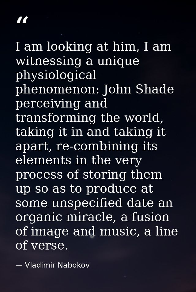 I am looking at him, I am witnessing a unique physiological phenomenon: John Shade perceiving and transforming the world — Vladimir Nabokov