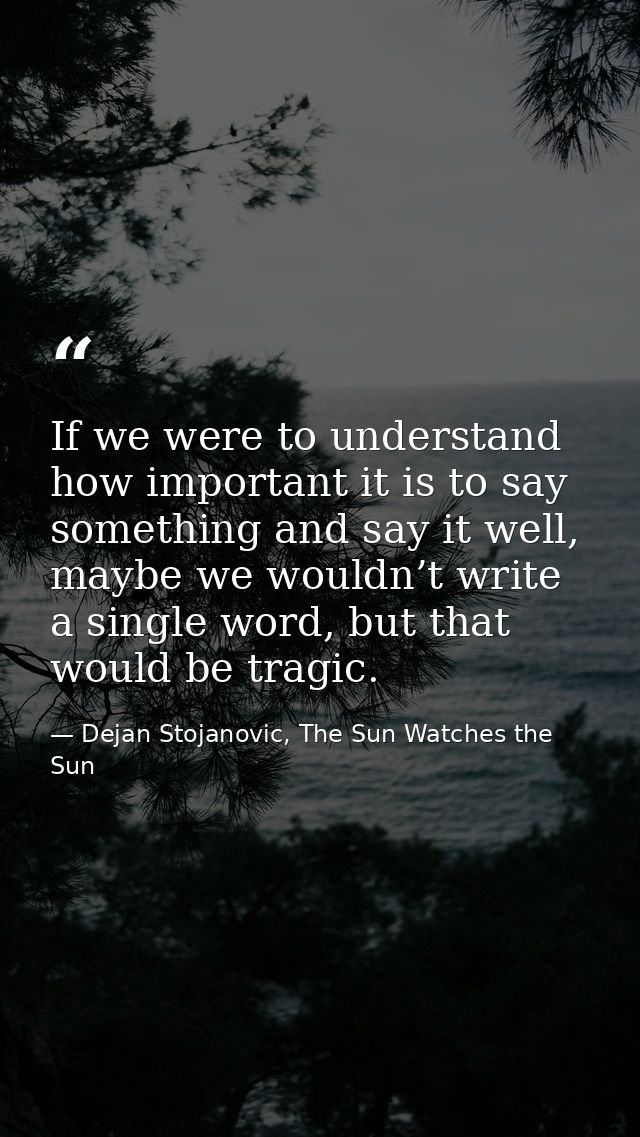 If we were to understand how important it is to say something and say it well, maybe we wouldn’t write a single word, bu — Dejan Stojanovic, The Sun Watches the Sun