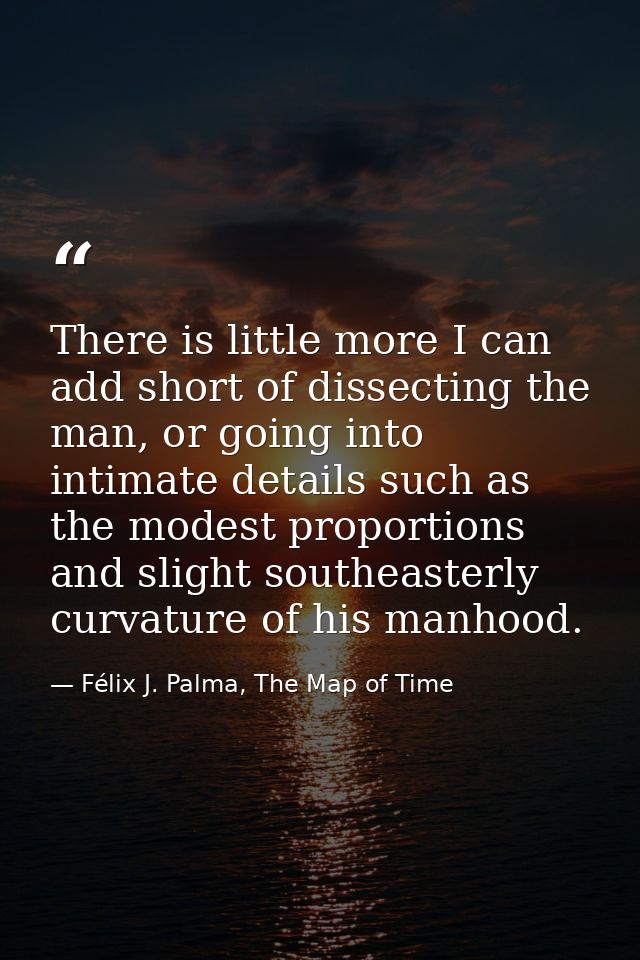 There is little more I can add short of dissecting the man, or going into intimate details such as the modest proportion — Félix J. Palma, The Map of Time