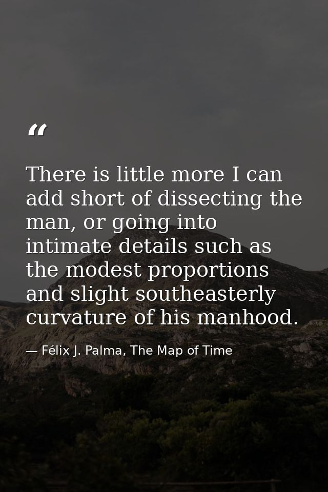 There is little more I can add short of dissecting the man, or going into intimate details such as the modest proportion — Félix J. Palma, The Map of Time