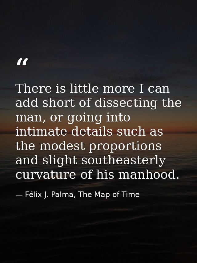 There is little more I can add short of dissecting the man, or going into intimate details such as the modest proportion — Félix J. Palma, The Map of Time