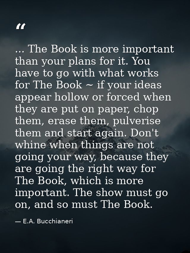 ... The Book is more important than your plans for it. You have to go with what works for The Book ~ if your ideas appea — E.A. Bucchianeri