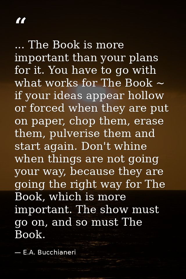 ... The Book is more important than your plans for it. You have to go with what works for The Book ~ if your ideas appea — E.A. Bucchianeri