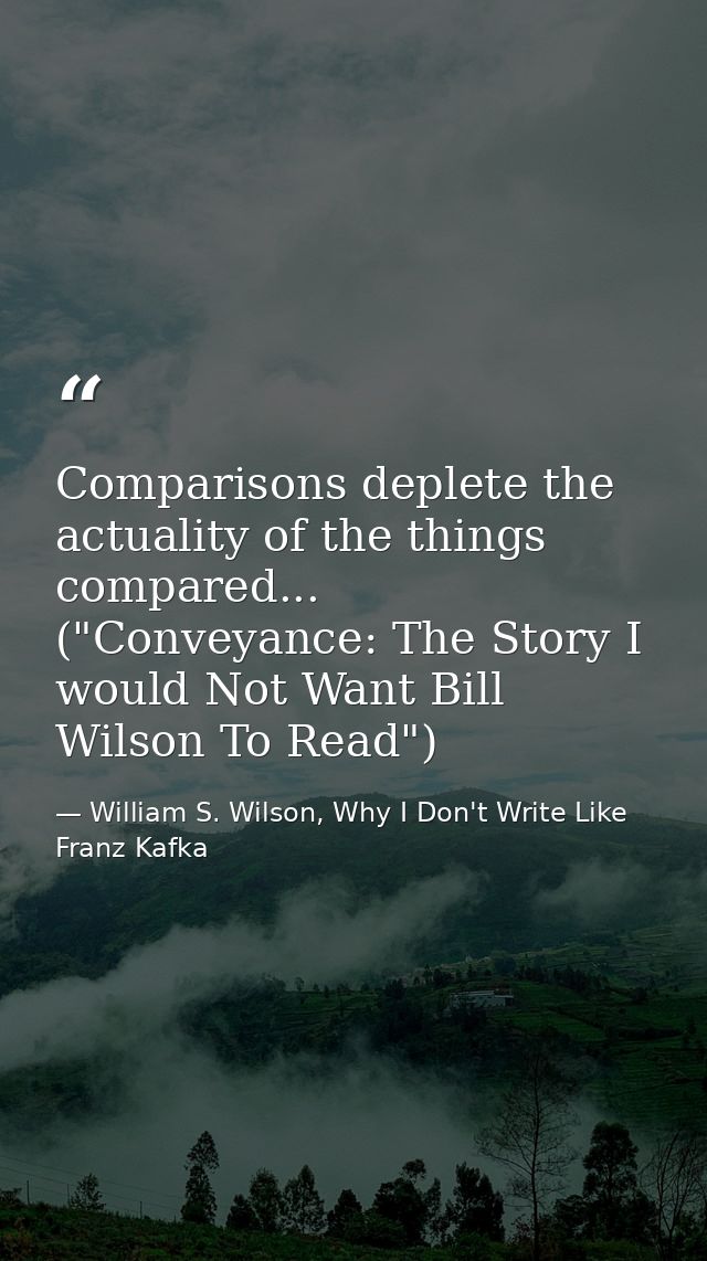 Comparisons deplete the actuality of the things compared... ("Conveyance: The Story I would Not Want Bill Wilson To Read — William S. Wilson, Why I Don't Write Like Franz Kafka