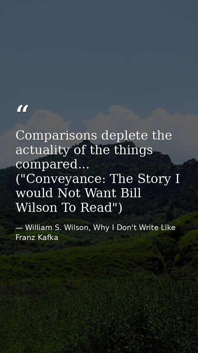 Comparisons deplete the actuality of the things compared... ("Conveyance: The Story I would Not Want Bill Wilson To Read — William S. Wilson, Why I Don't Write Like Franz Kafka