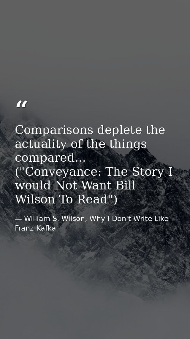 Comparisons deplete the actuality of the things compared... ("Conveyance: The Story I would Not Want Bill Wilson To Read — William S. Wilson, Why I Don't Write Like Franz Kafka