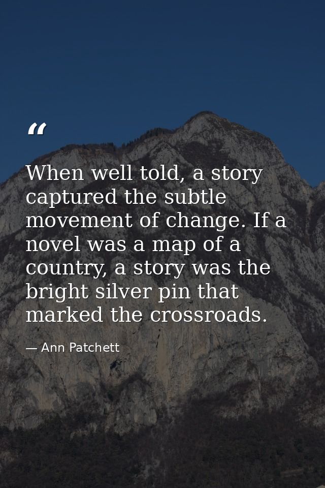 When well told, a story captured the subtle movement of change. If a novel was a map of a country, a story was the brigh — Ann Patchett