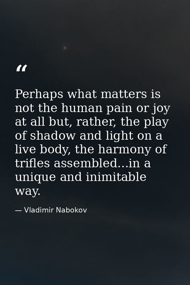 Perhaps what matters is not the human pain or joy at all but, rather, the play of shadow and light on a live body, the h — Vladimir Nabokov