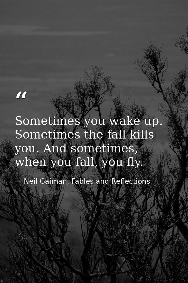 Sometimes you wake up. Sometimes the fall kills you. And sometimes, when you fall, you fly. — Neil Gaiman, Fables and Reflections