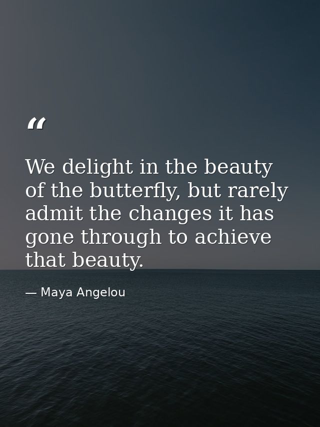 We delight in the beauty of the butterfly, but rarely admit the changes it has gone through to achieve that beauty. — Maya Angelou