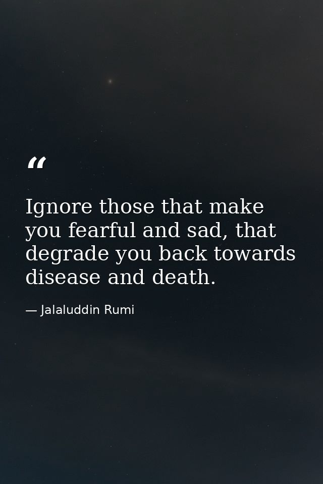 Ignore those that make you fearful and sad, that degrade you back towards disease and death. — Jalaluddin Rumi