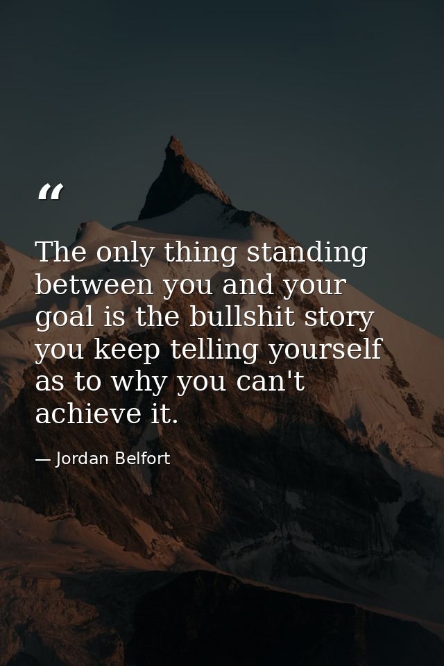 The only thing standing between you and your goal is the bullshit story you keep telling yourself as to why you can't ac — Jordan Belfort