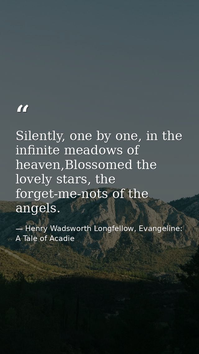 Silently, one by one, in the infinite meadows of heaven,Blossomed the lovely stars, the forget-me-nots of the angels. — Henry Wadsworth Longfellow, Evangeline: A Tale of Acadie